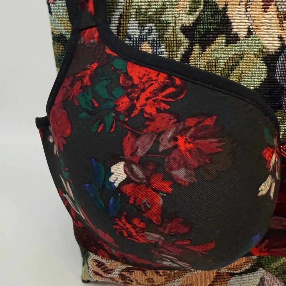 New Cacique Black Bra with Red‎ Floral Design Sz 40D - Picture 4 of 15